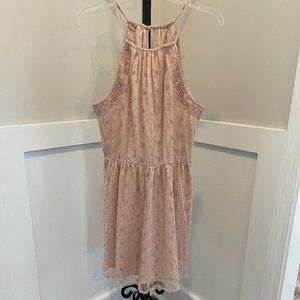American Eagle Halter Style Lace Embroidered Pink Midi Dress - Size 12